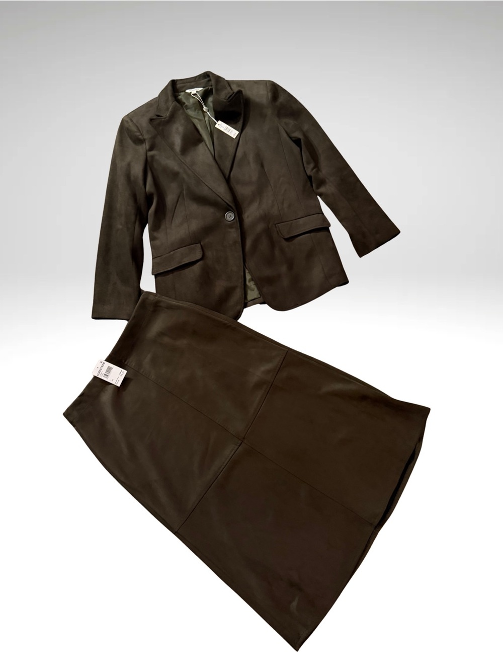 Max Studio Olive Suede Blazer and Skirt Set